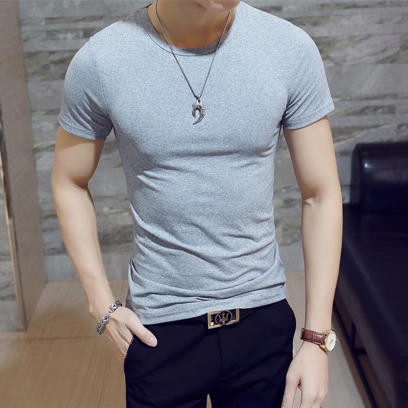 Korean men's clothing summer solid color men's t-shirt