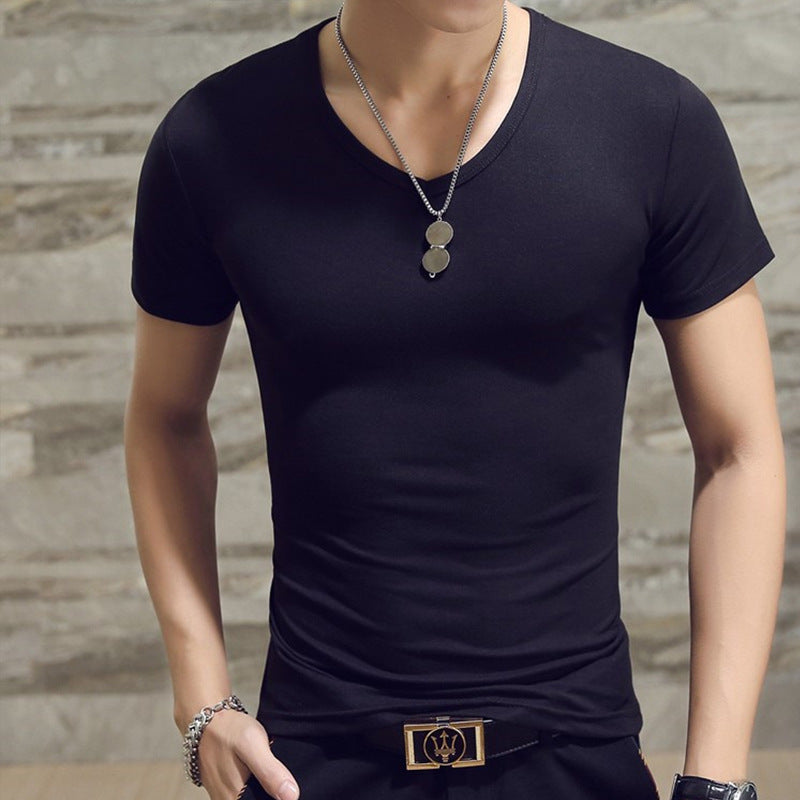 Korean men's clothing summer solid color men's t-shirt short-sleeved