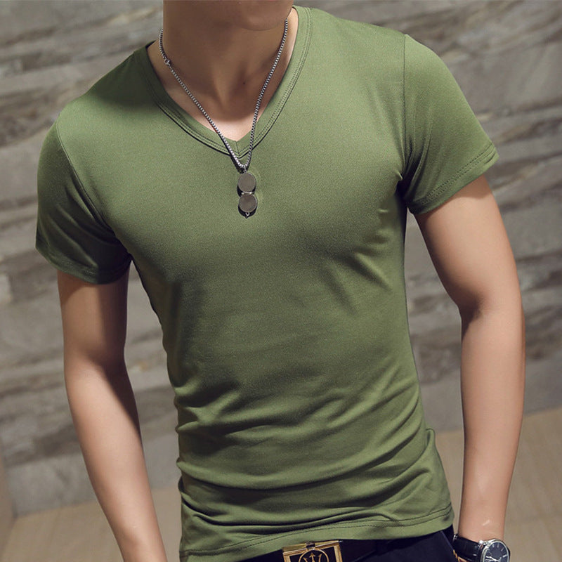 Korean men's clothing summer solid color men's t-shirt short-sleeved