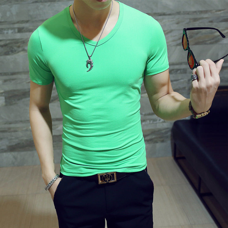 Korean men's clothing summer solid color men's t-shirt short-sleeved