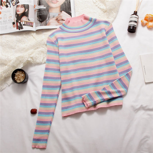 Korean version thin and small high neck pullover short-sleeved T-shirt female top