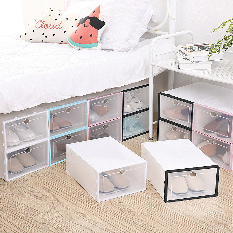 Transparent plastic shoe box drawer type shoe storage box anti-ash flip type home finishing box