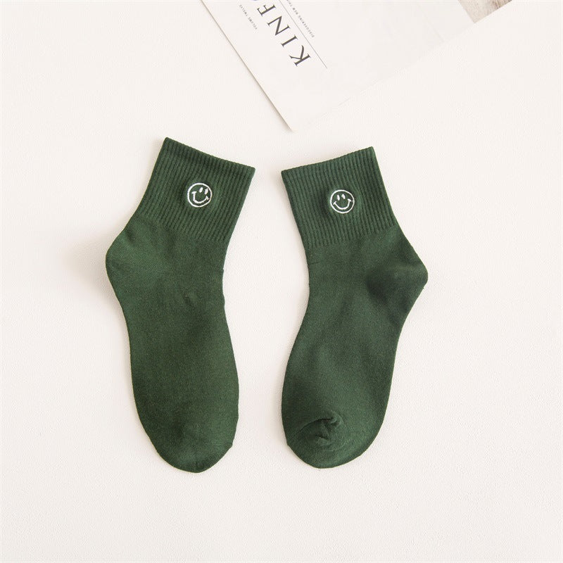 New products embroidered smiley face tube socks female ins trend forest college style expression long socks