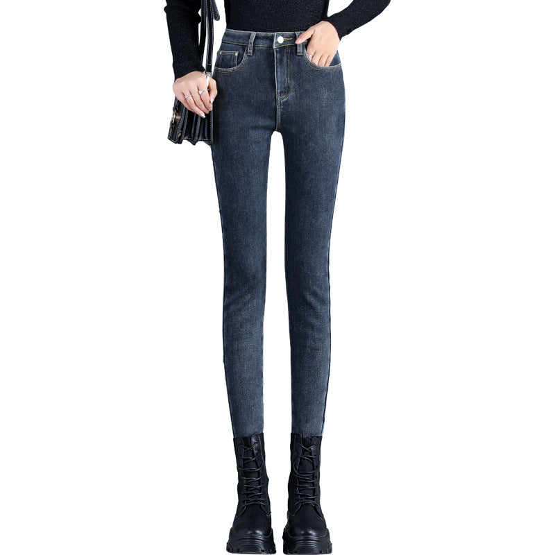 Korean version was thin, high waist elastic feet pencil pants wild warm pants