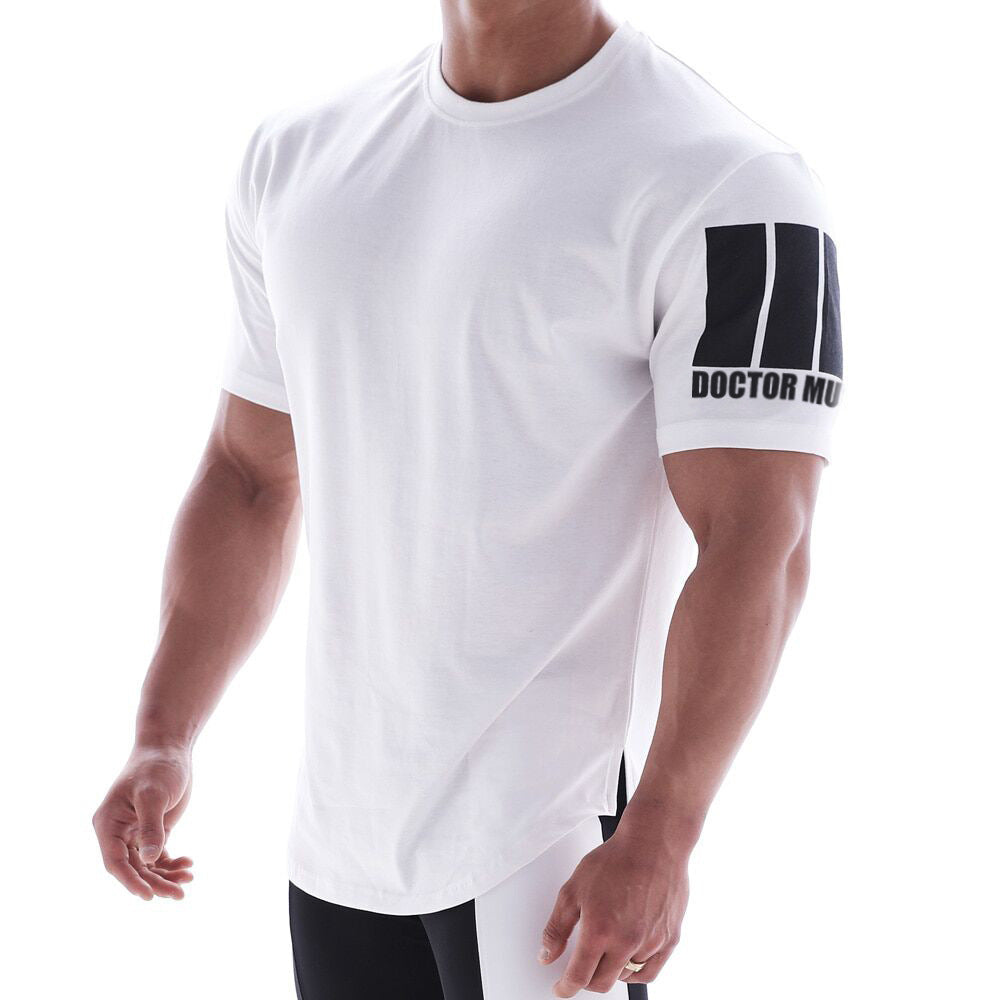 Cross-border muscle brother new men's sports short-sleeved summer round neck sweat-absorbent running fitness t-shirt