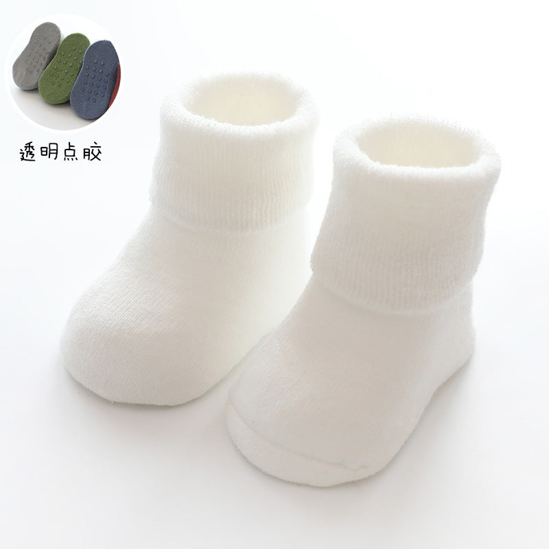 New children's socks solid color combed cotton terry baby socks thickened warm baby socks glued tube socks