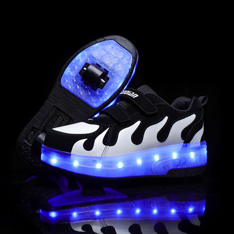 Children's rechargeable walking shoes automatic lighted single and double roller skates LED light-emitting shoes