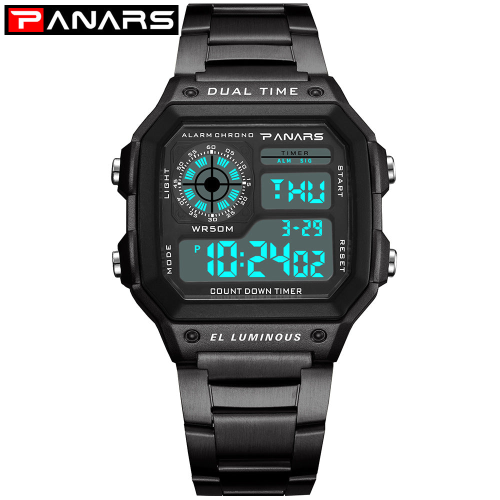 PANARS explosion type waterproof multi-function sports electronic watch square fashion electronic watch with luminous alloy watch