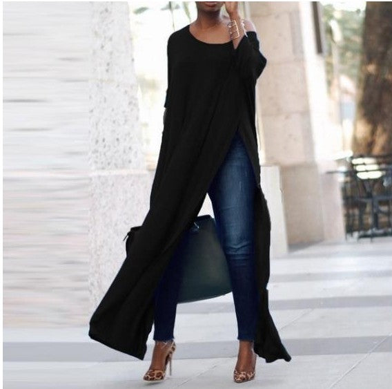 European and American women torticollis off-shoulder half-sleeved sexy split long top dress