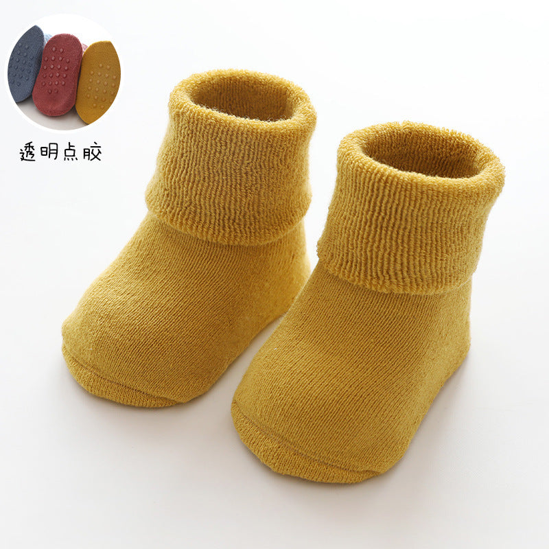 New children's socks solid color combed cotton terry baby socks thickened warm baby socks glued tube socks