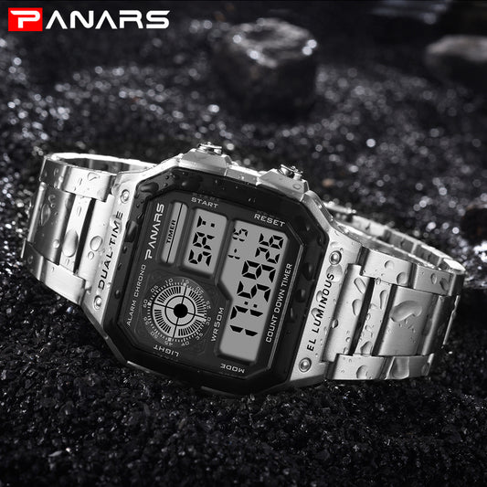 PANARS explosion type waterproof multi-function sports electronic watch square fashion electronic watch with luminous alloy watch