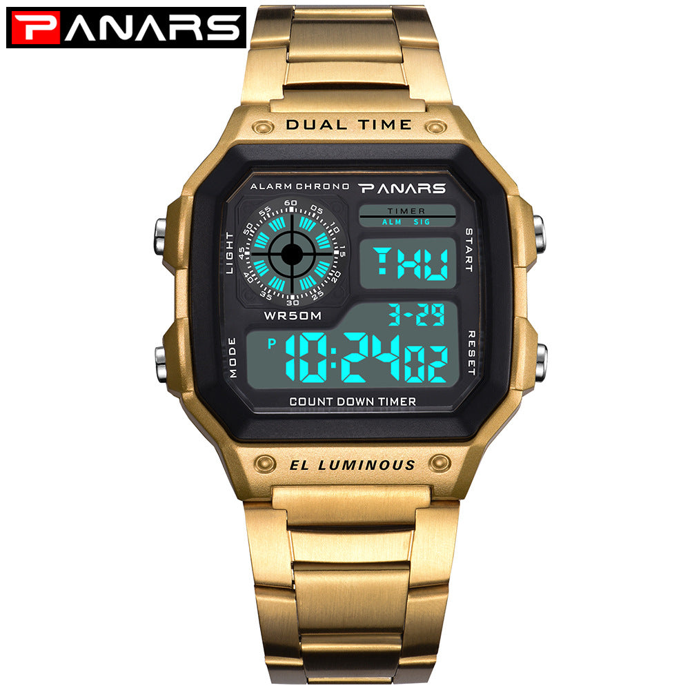 PANARS explosion type waterproof multi-function sports electronic watch square fashion electronic watch with luminous alloy watch