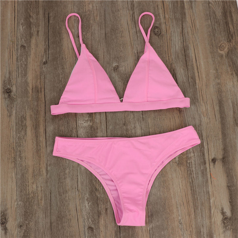 European and American Sexy Triangle Bikini Set New Women Solid Bathing Suit