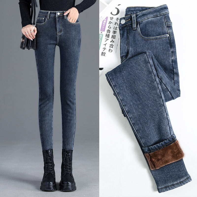 Korean version was thin, high waist elastic feet pencil pants wild warm pants