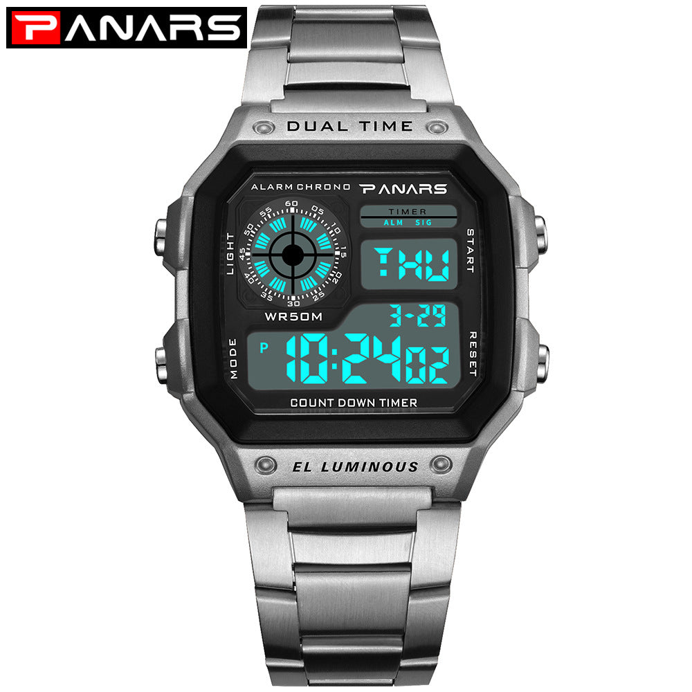 PANARS explosion type waterproof multi-function sports electronic watch square fashion electronic watch with luminous alloy watch