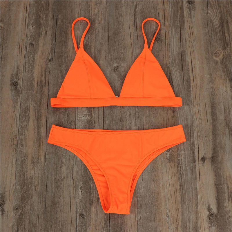 European and American Sexy Triangle Bikini Set New Women Solid Bathing Suit