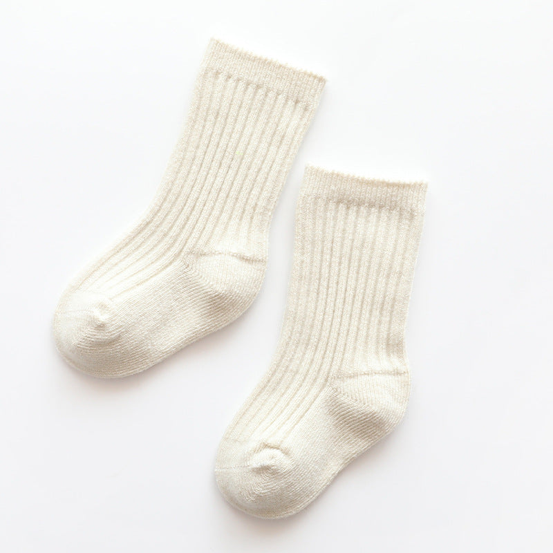New plus velvet thickening children's socks baby tube socks men and women with solid color striped warm baby socks