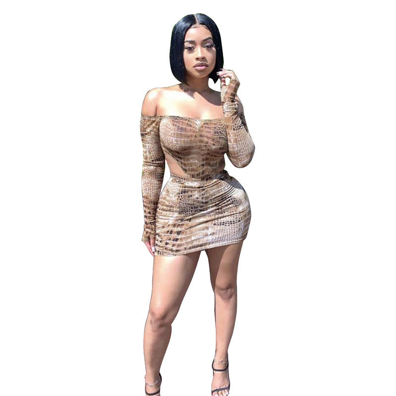 European and American women's sexy snake print one-piece skirt set