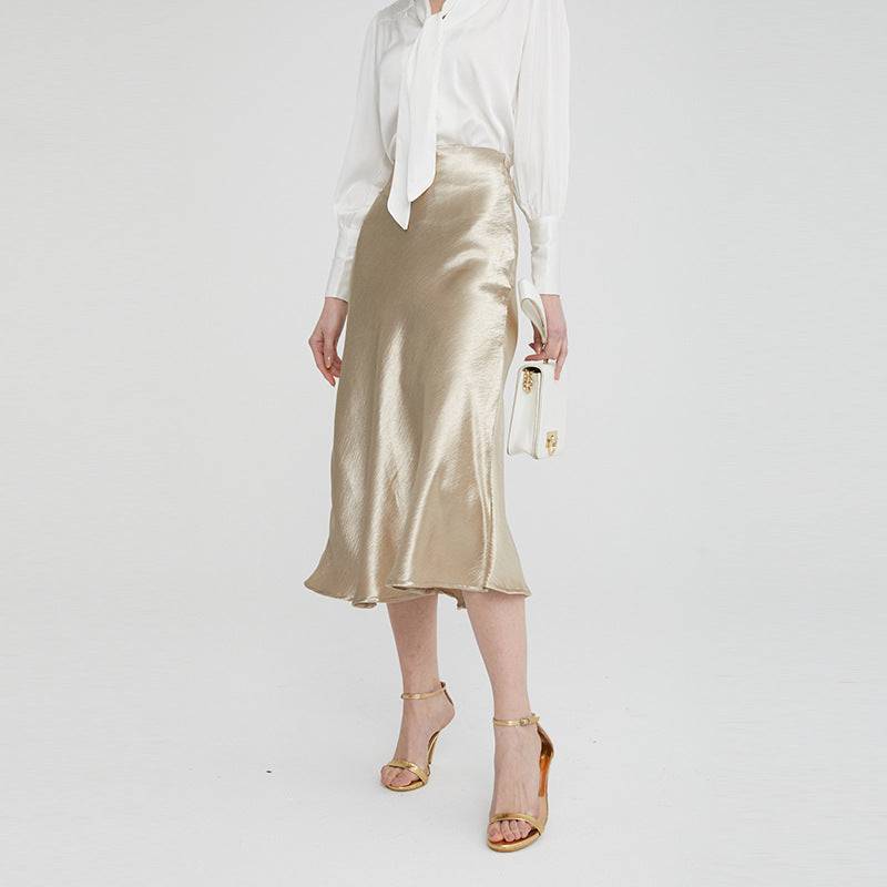 Europe and the United States bestseller mid-length gold and silver temperament A-line skirt simple texture skirt