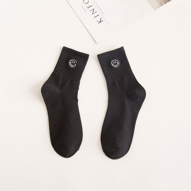 New products embroidered smiley face tube socks female ins trend forest college style expression long socks