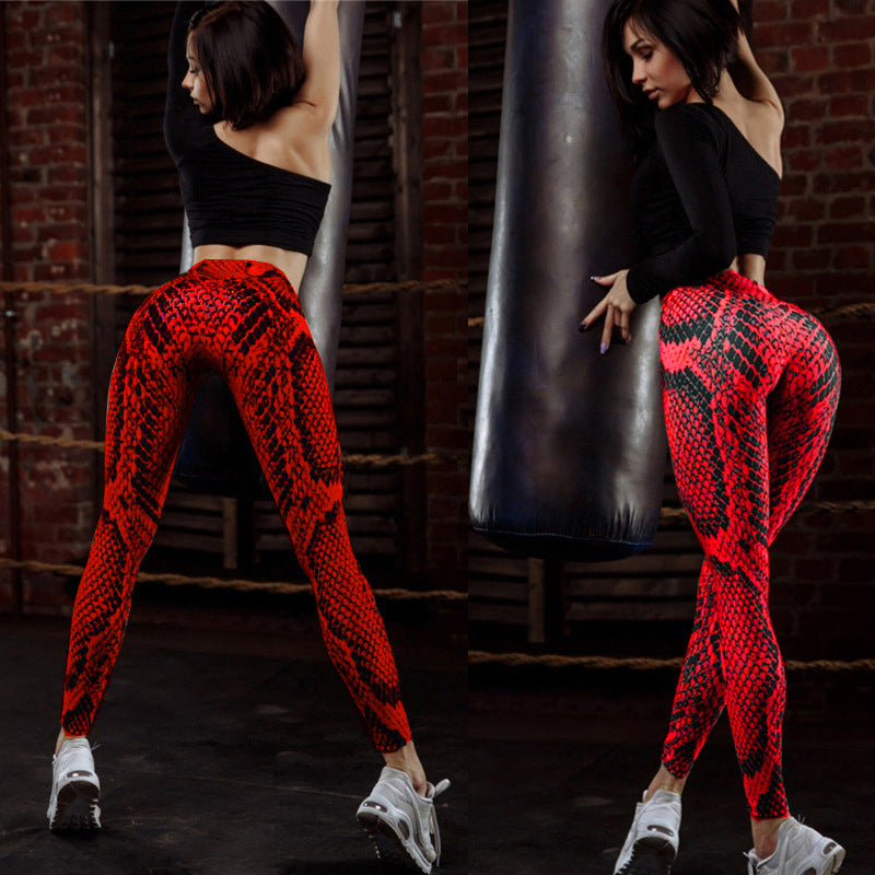 Red snake print sports pants women's running fitness bottoming yoga pants
