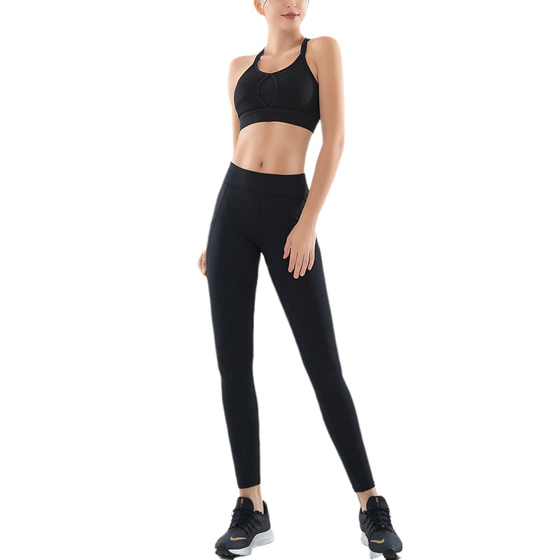 New style yoga suit running sports fitness beautiful back bra tight-fitting hip pants two-piece set