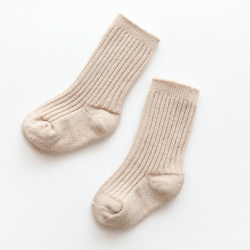 New plus velvet thickening children's socks baby tube socks men and women with solid color striped warm baby socks