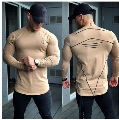 Muscle fitness running men's autumn new t-shirt sports leisure outdoor training tight long-sleeved pullover T-shirt