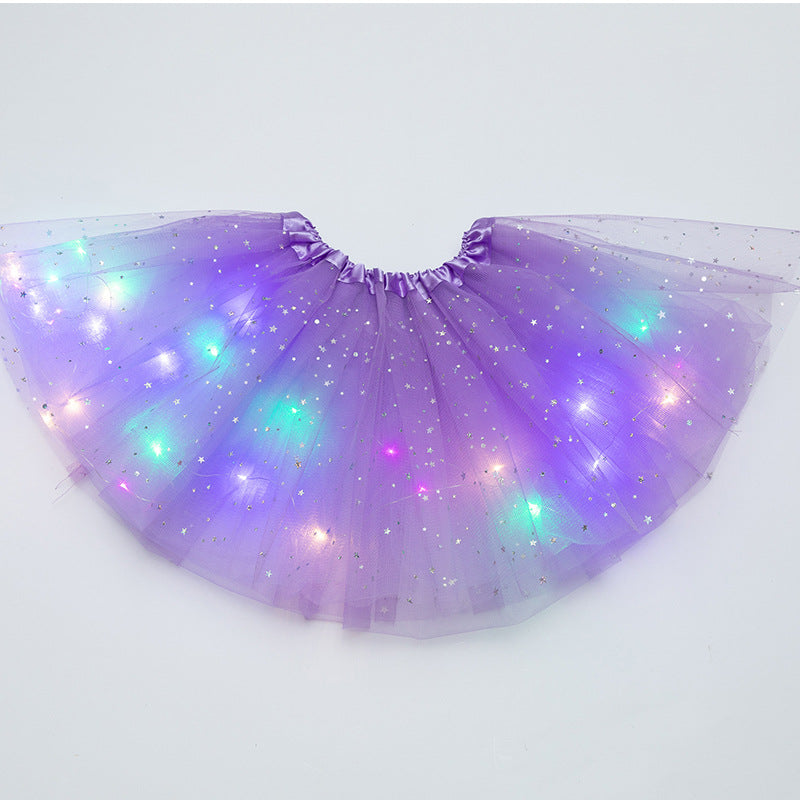 Ins children's sequined led with lights luminous skirt luminous half-length mesh skirt light skirt