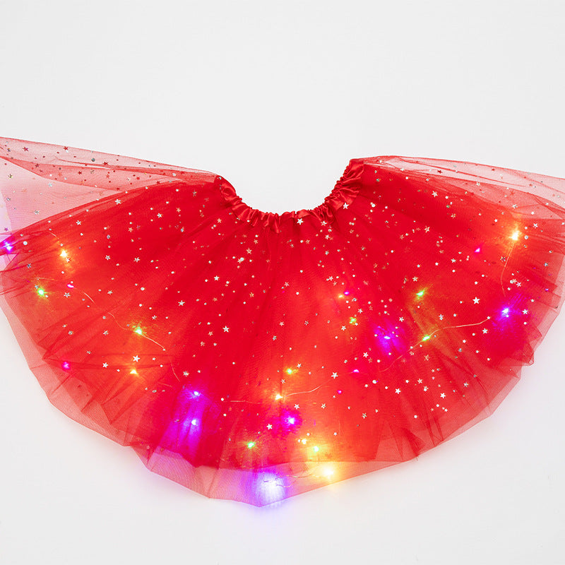 Ins children's sequined led with lights luminous skirt luminous half-length mesh skirt light skirt