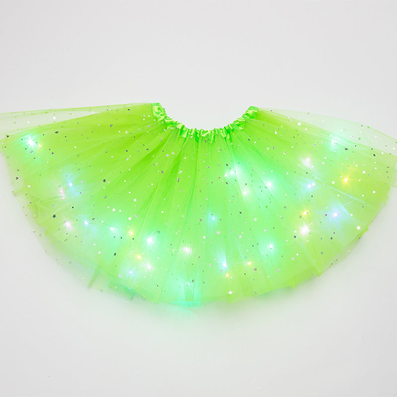 Ins children's sequined led with lights luminous skirt luminous half-length mesh skirt light skirt