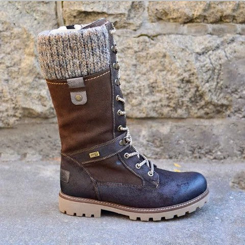 Europe and the United States round head low heel wool mouth side zipper medium boots Martin boots