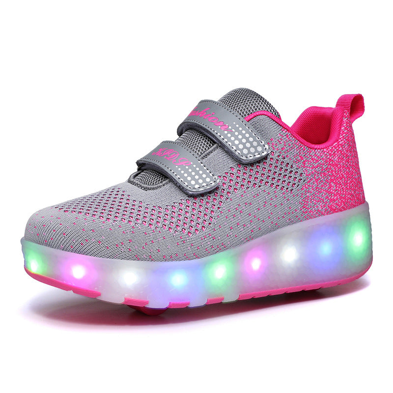 Cross-border two-wheeled Heelys shoes for children, smooth roller shoes, boys and girls, skates, lights, wheel shoes