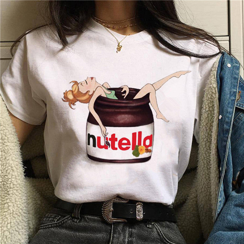 Korean version Nutella Kawaii print T-shirt ladies short sleeve