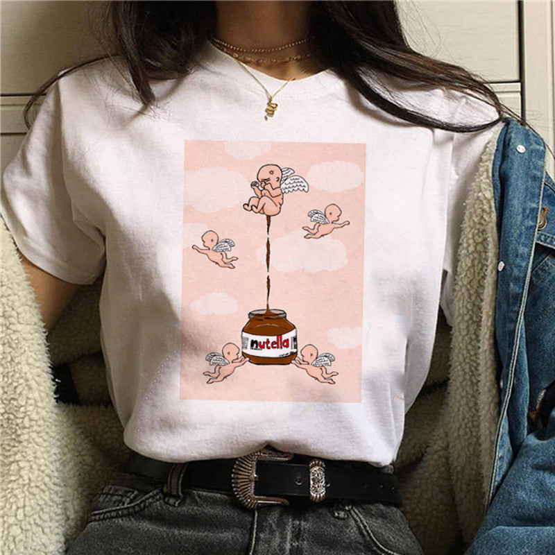 Korean version Nutella Kawaii print T-shirt ladies short sleeve