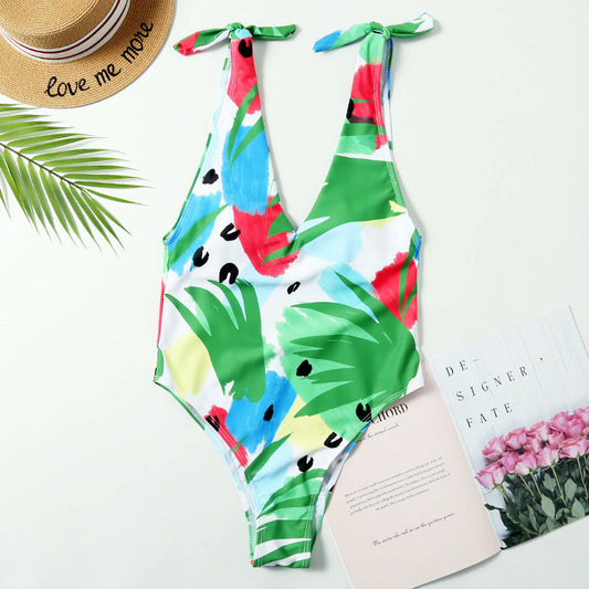 European and American sexy sling one-piece swimsuit women halter triangle solid color multicolor hot spring swimming swimwear