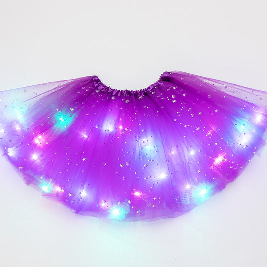Ins children's sequined led with lights luminous skirt luminous half-length mesh skirt light skirt