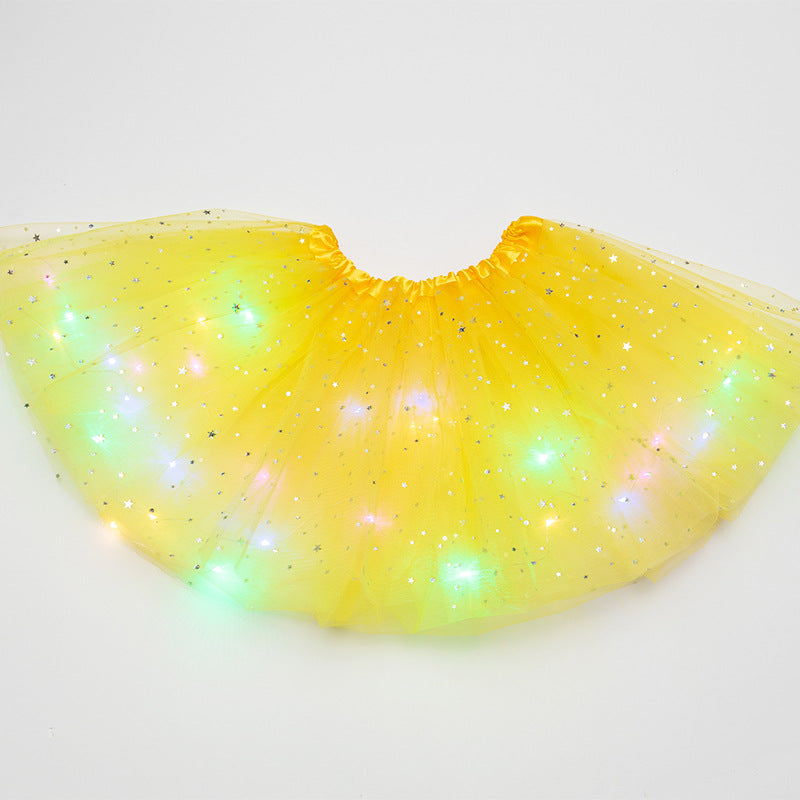 Ins children's sequined led with lights luminous skirt luminous half-length mesh skirt light skirt