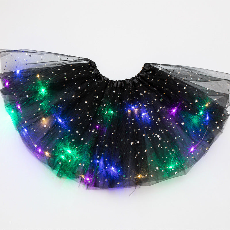 Ins children's sequined led with lights luminous skirt luminous half-length mesh skirt light skirt