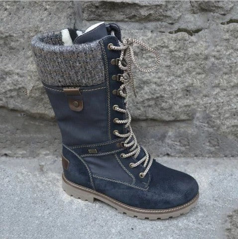 Europe and the United States round head low heel wool mouth side zipper medium boots Martin boots