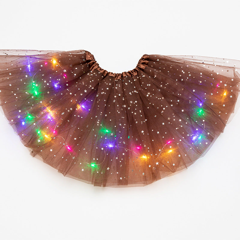 Ins children's sequined led with lights luminous skirt luminous half-length mesh skirt light skirt