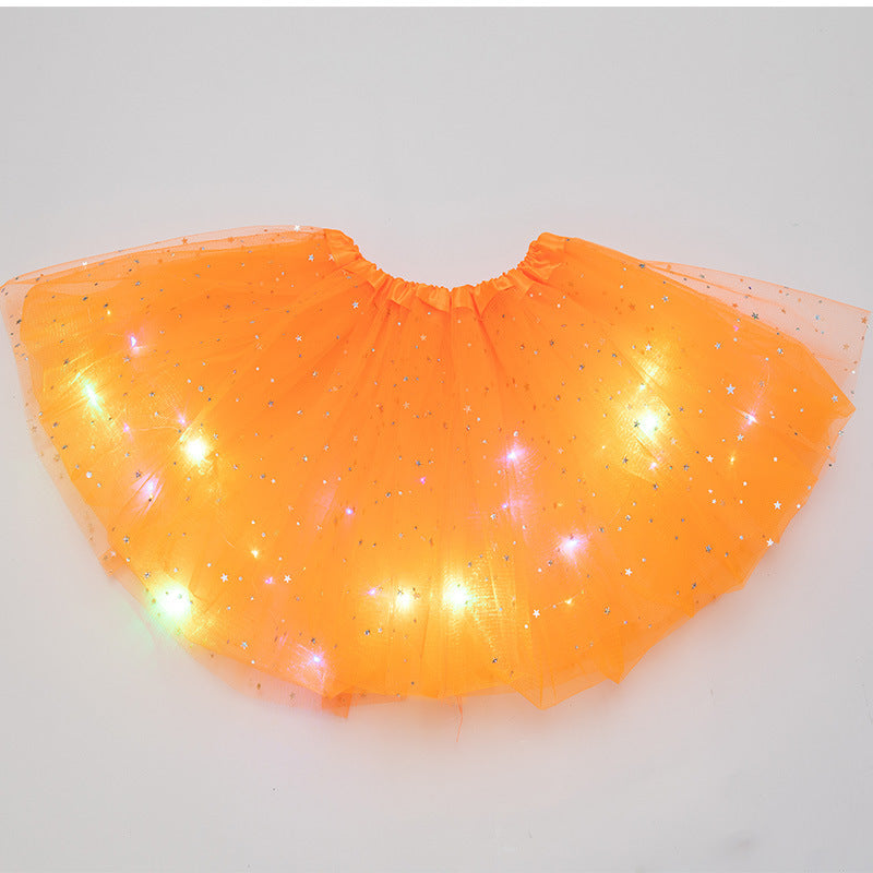 Ins children's sequined led with lights luminous skirt luminous half-length mesh skirt light skirt