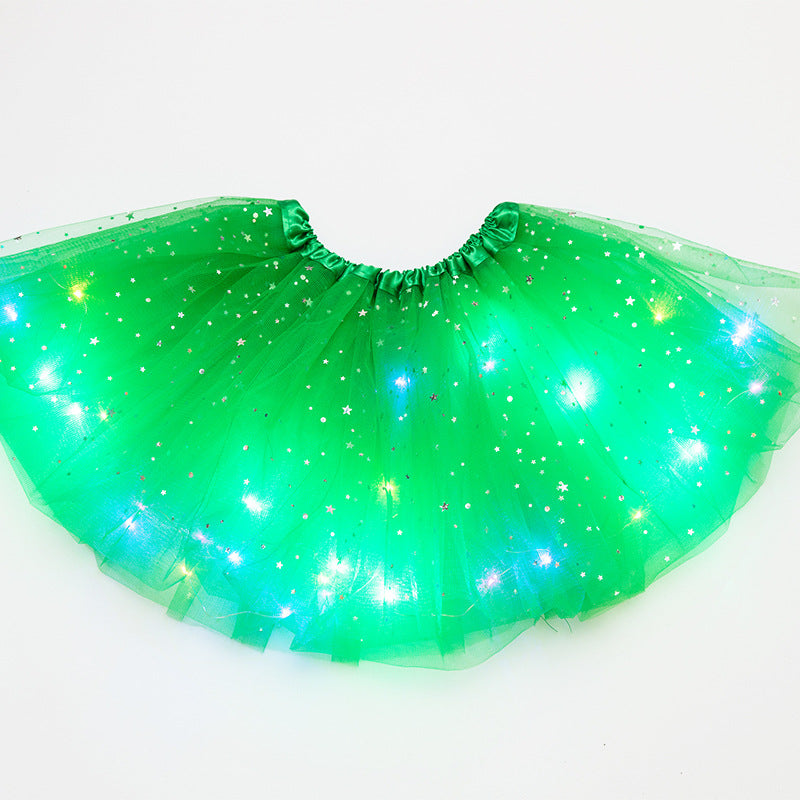 Ins children's sequined led with lights luminous skirt luminous half-length mesh skirt light skirt