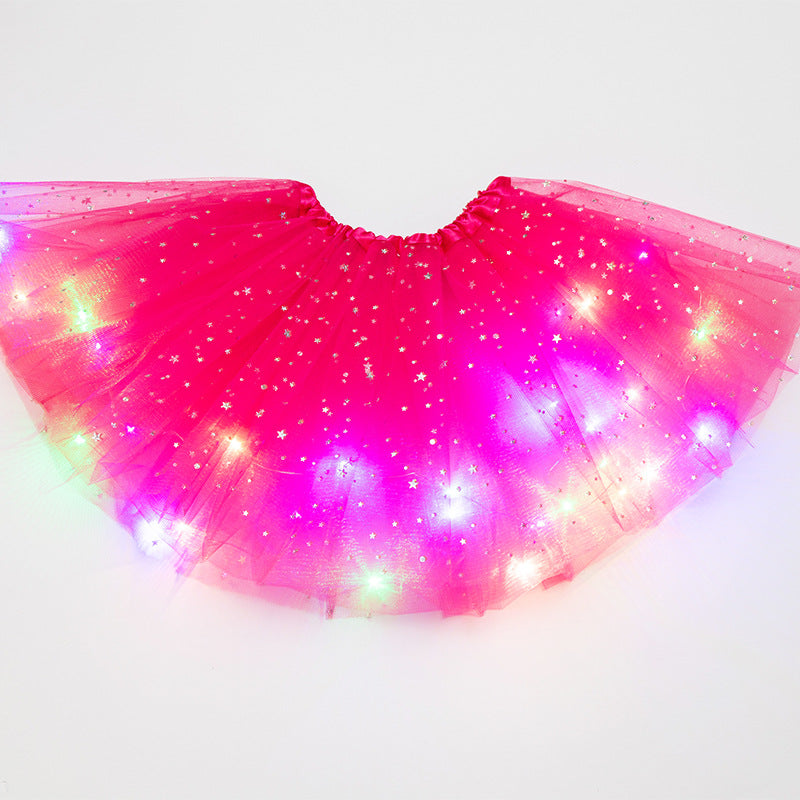 Ins children's sequined led with lights luminous skirt luminous half-length mesh skirt light skirt