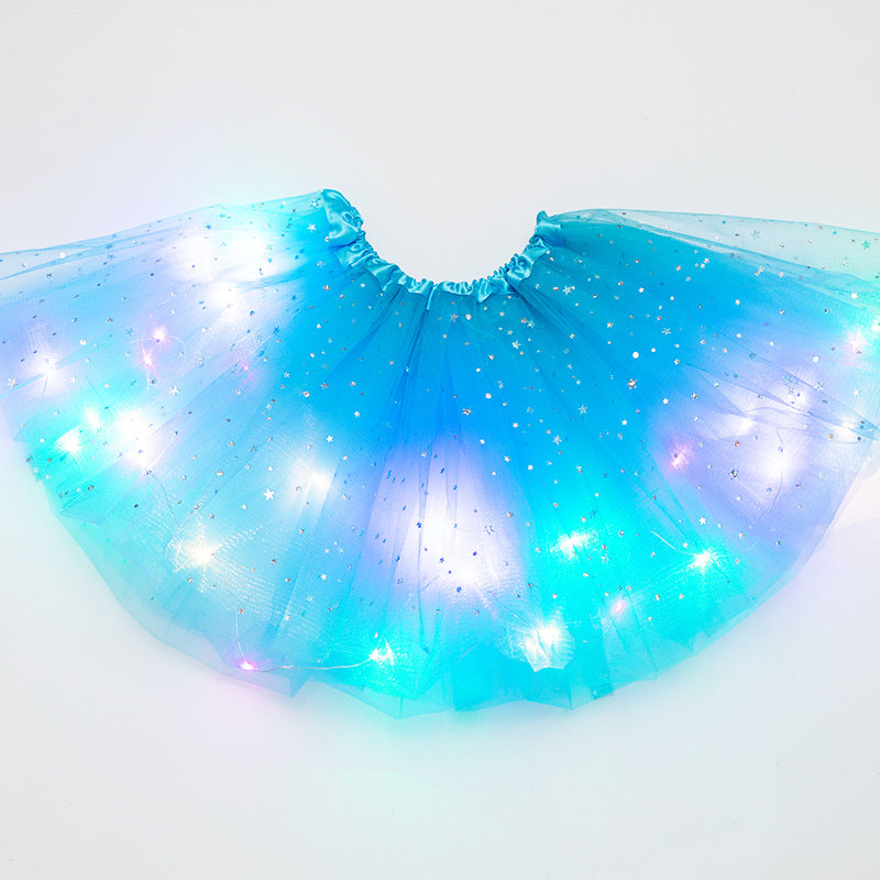 Ins children's sequined led with lights luminous skirt luminous half-length mesh skirt light skirt