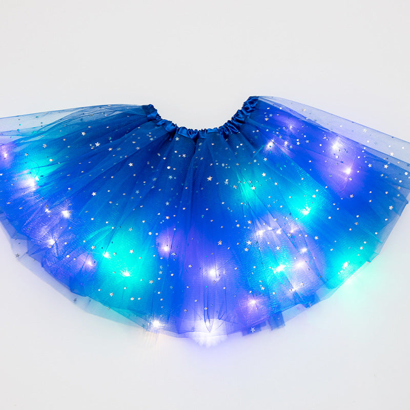 Ins children's sequined led with lights luminous skirt luminous half-length mesh skirt light skirt