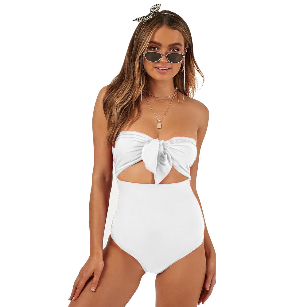 European and Americanstyle high waist knotted tube top sexy swimsuit