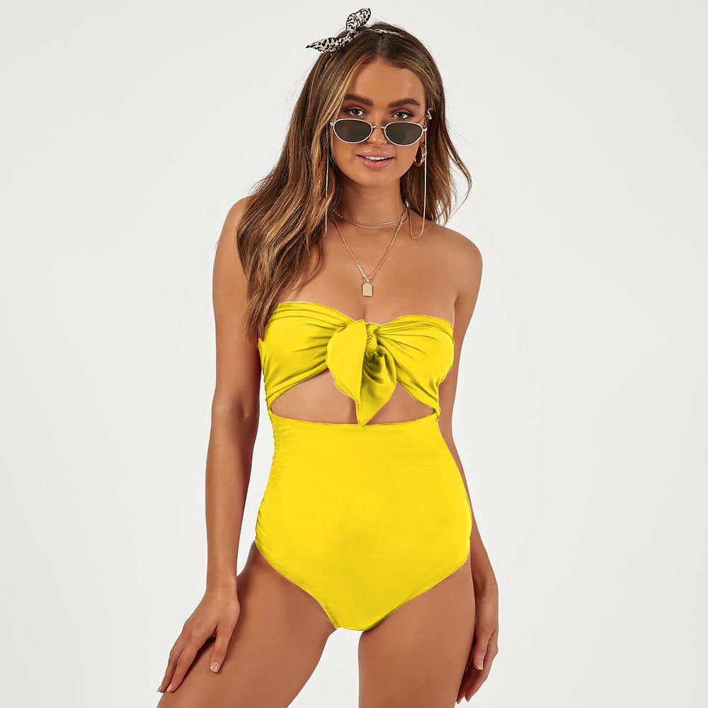 European and Americanstyle high waist knotted tube top sexy swimsuit