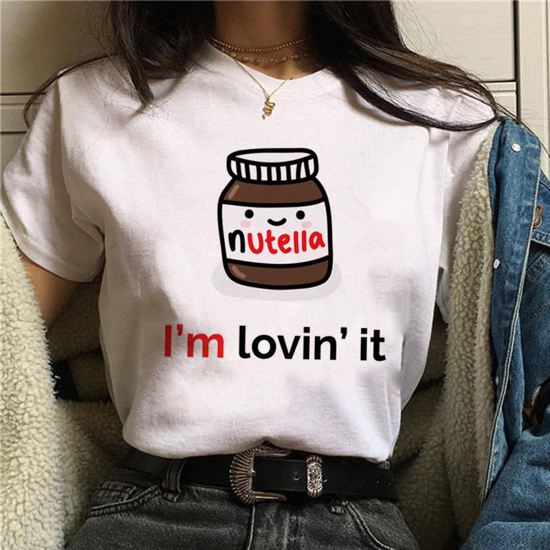 Korean version Nutella Kawaii print T-shirt ladies short sleeve