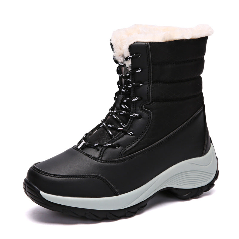 Outdoor waterproof and anti-ski boots women's mid-tube plus velvet thickening warm big cotton shoes